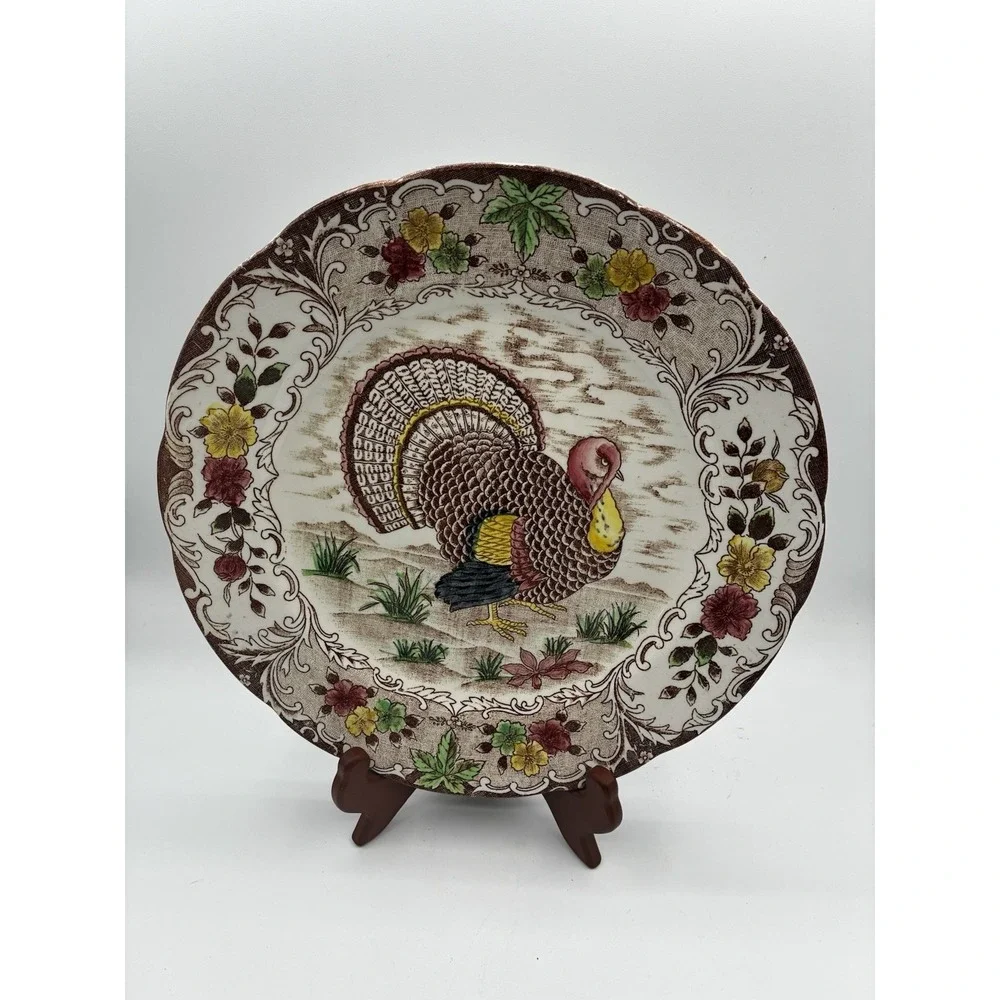 Vintage Bacharach Japan hand painted turkey plate 10.5